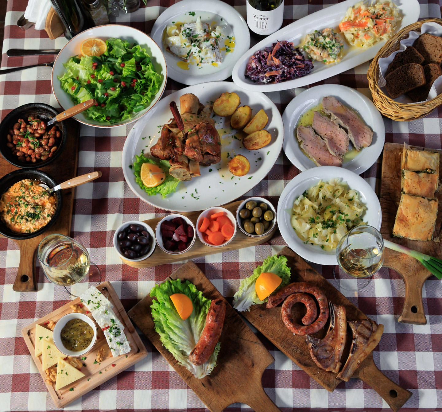 Albanian traditional Food and wine table