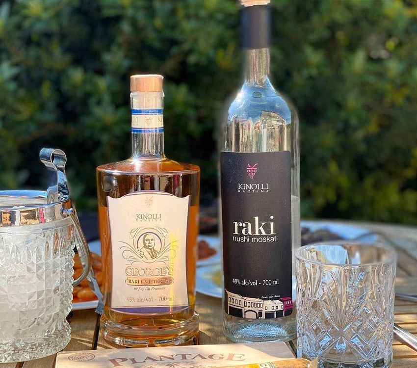 Fishta Raki Rrushi Distilleria Kinolli: George's Invecchiato & Raki d'Uva Moscato - Me Zemër
