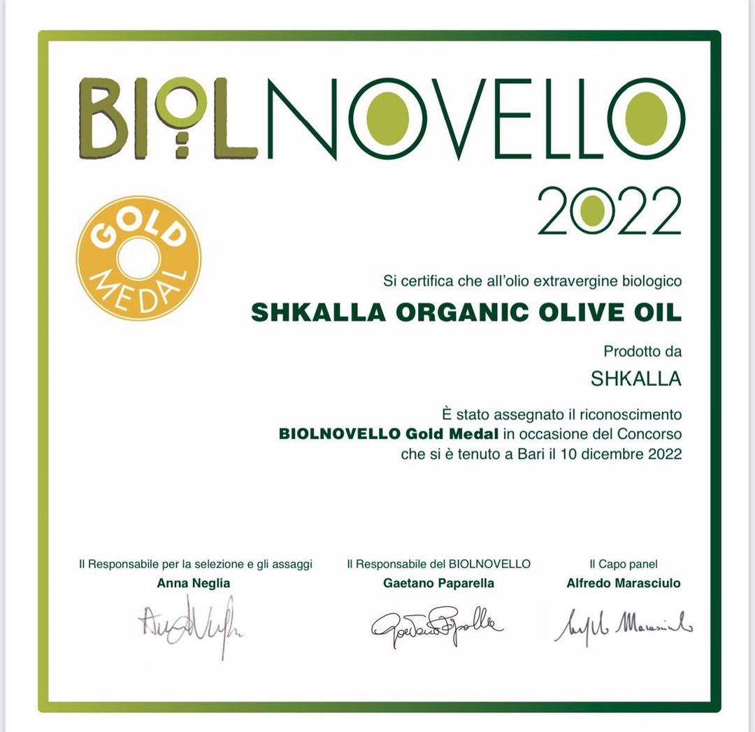 Biologico Olio d'oliva - 0,5L Gold Medal - SHKALLA OIL - Me Zemër Shkalla Sh.Me Zemër